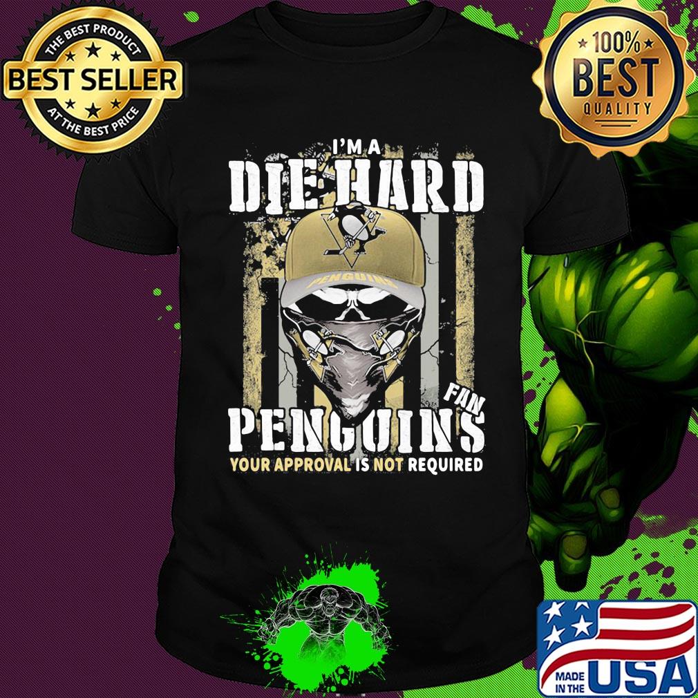 Skull mask I'm a die hard fan pittsburgh penguins your approval is not required american flag independence day shirt