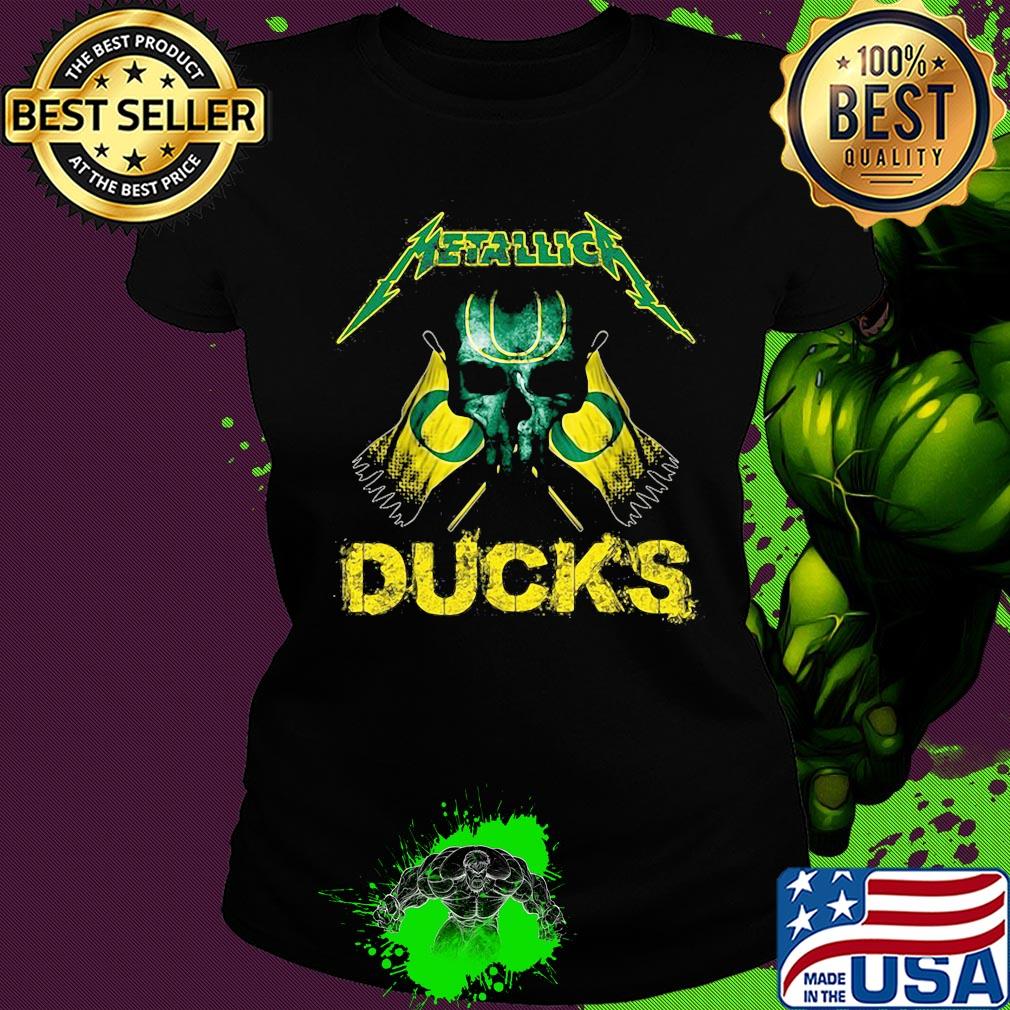 Skull metallica oregon ducks flag s Ladies tee Skull metallica oregon ducks flag s Ladies tee
