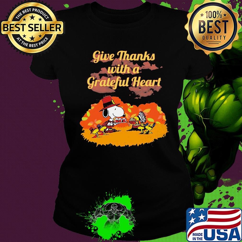 Snoopy and woodstock give thanks with a grateful heart moon s Ladies tee Snoopy and woodstock give thanks with a grateful heart moon s Ladies tee