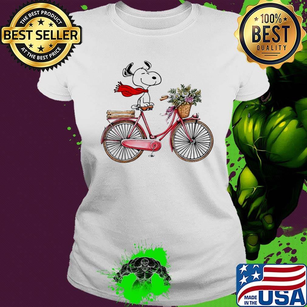 Snoopy riding bicycle flowers s Ladies tee Snoopy riding bicycle flowers s Ladies tee