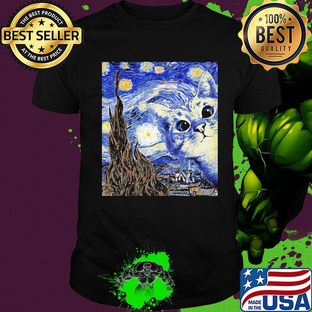 Starry night van gogh cat art shirt