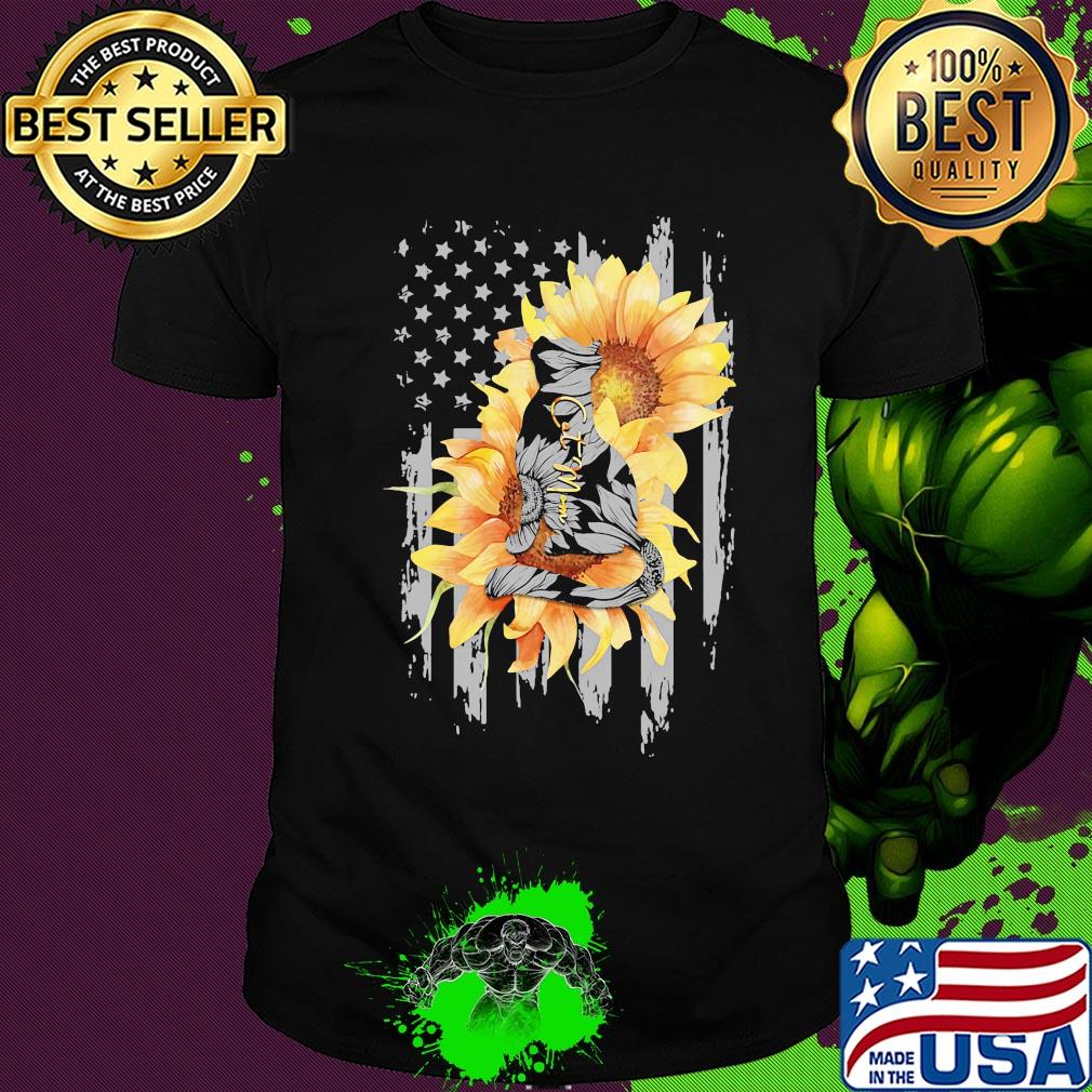 Sunflowers cat mom american flag independence day shirt