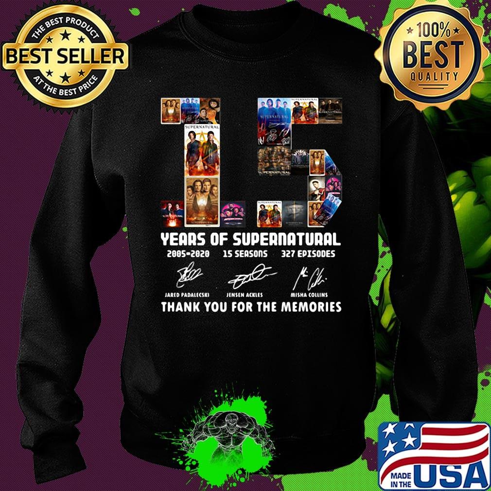 Supernatural 15 years of 2005 2020 15 seasons 327 episodes thank you for the memories signatures s Sweater Supernatural 15 years of 2005 2020 15 seasons 327 episodes thank you for the memories signatures s Sweater