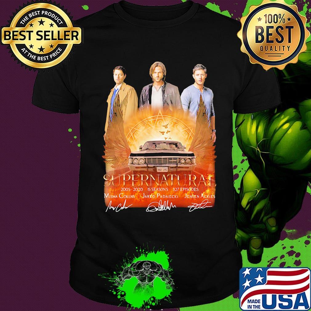 Supernatural 2005 2020 15 seasons 327 episodes misha collins jared padalecki jensen ackles signatures shirt