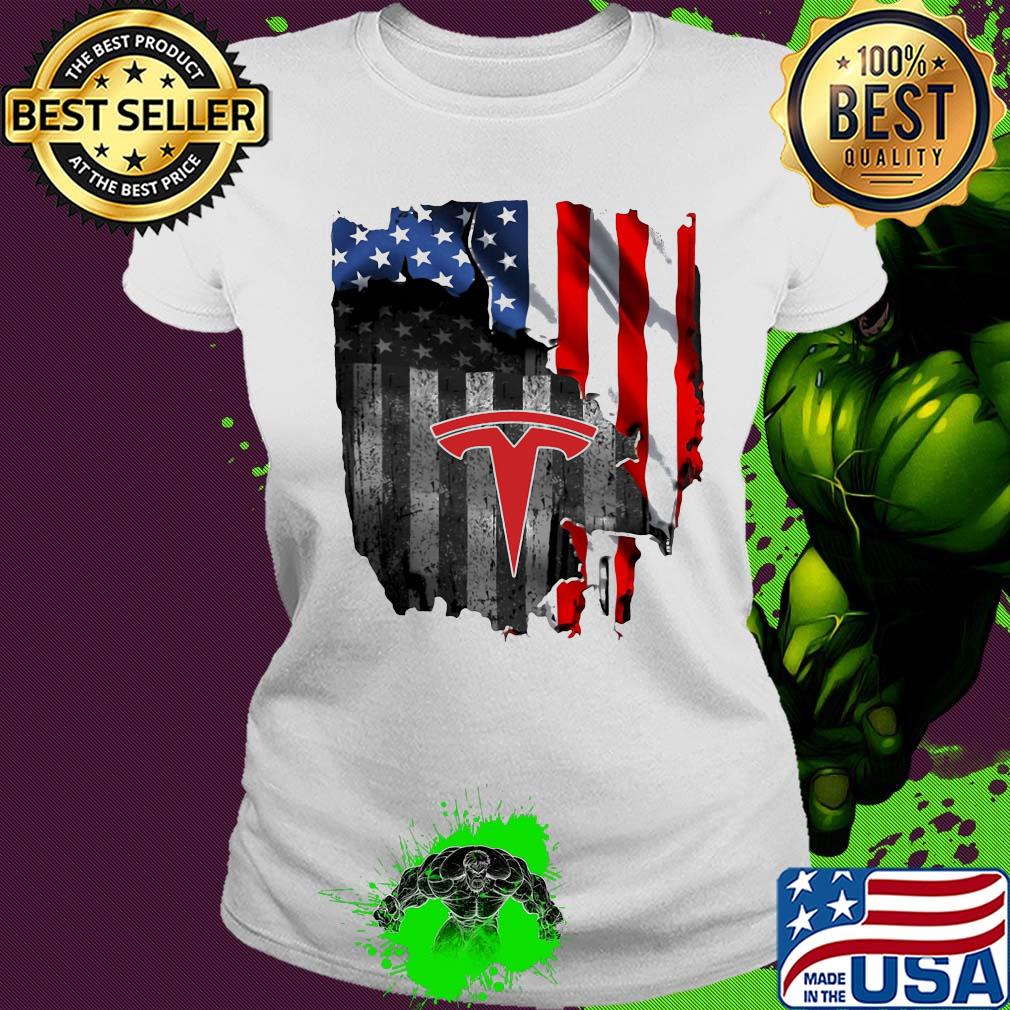 Tesla logo american flag independence day s Ladies tee Tesla logo american flag independence day s Ladies tee