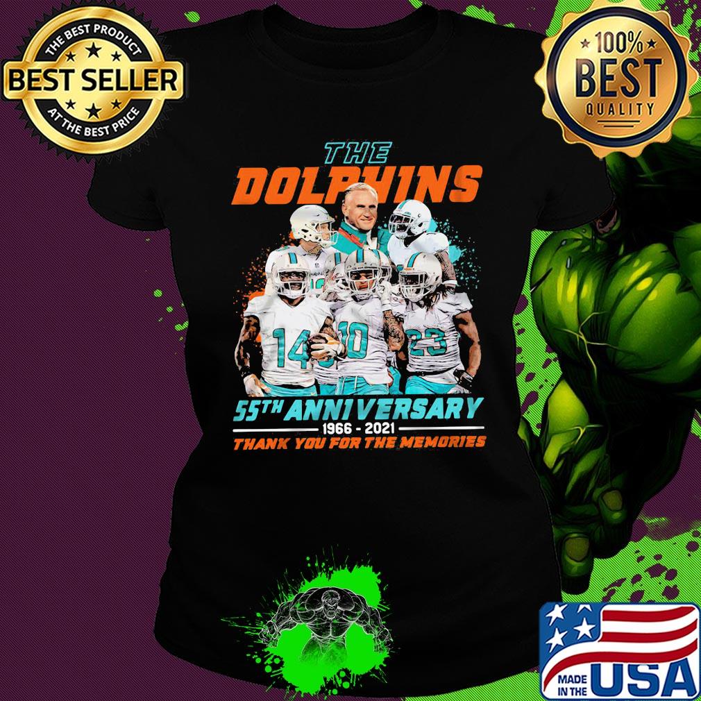 The miami dolphins 55th anniversary 1966 2021 thank you for the memories s Ladies tee The miami dolphins 55th anniversary 1966 2021 thank you for the memories s Ladies tee