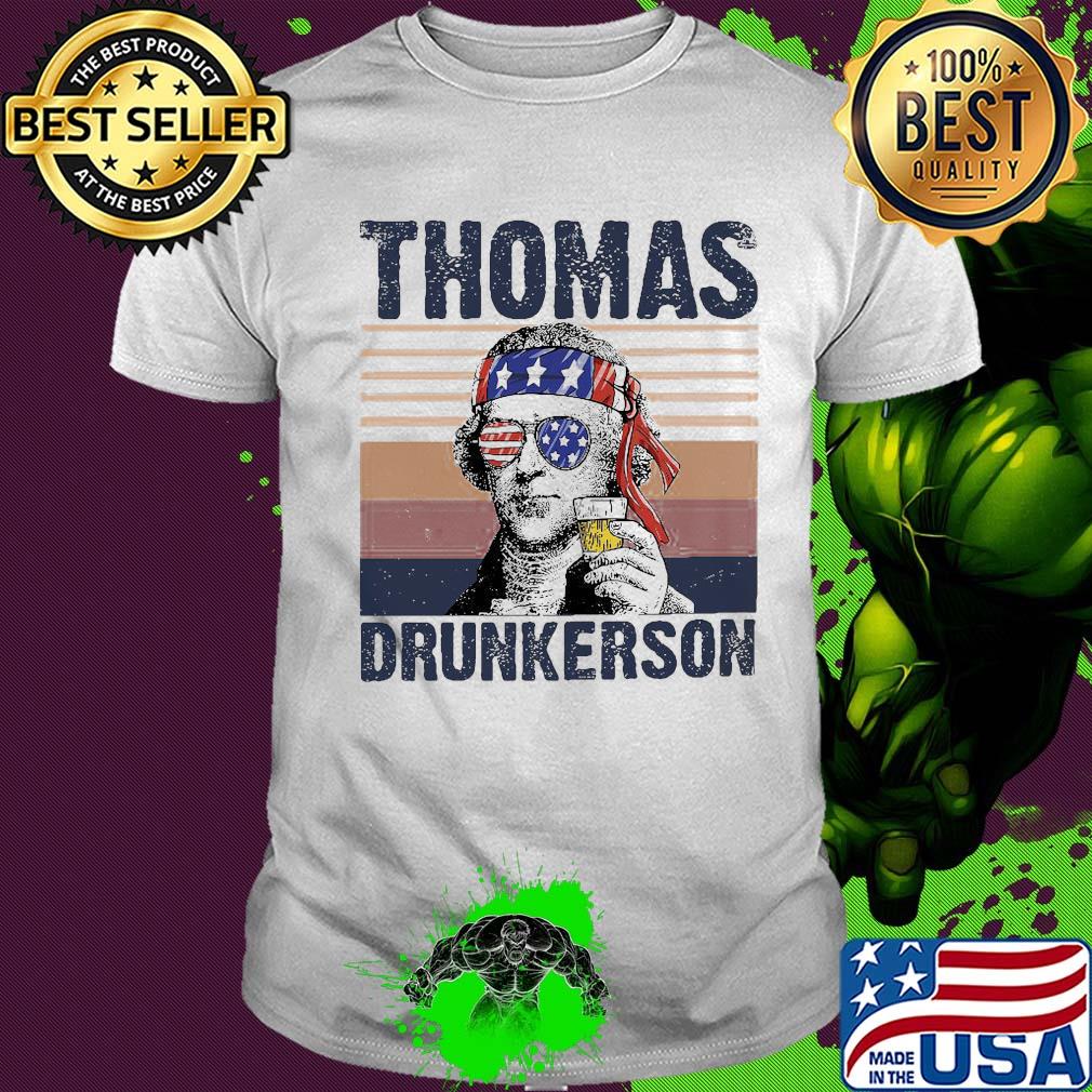 Thomas drunkerson drinking beer american flag independence day vintage shirt