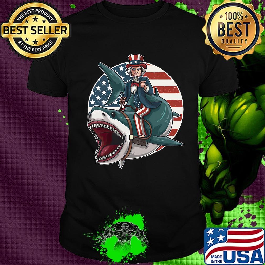 Uncle Sam Riding Great White Shark Independence Day Shirt