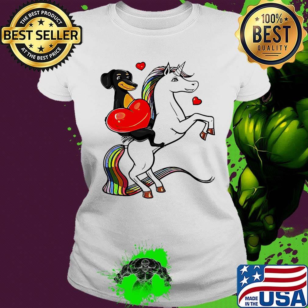 Unicorn And Dachshund Dog Heart s Ladies tee Unicorn And Dachshund Dog Heart s Ladies tee
