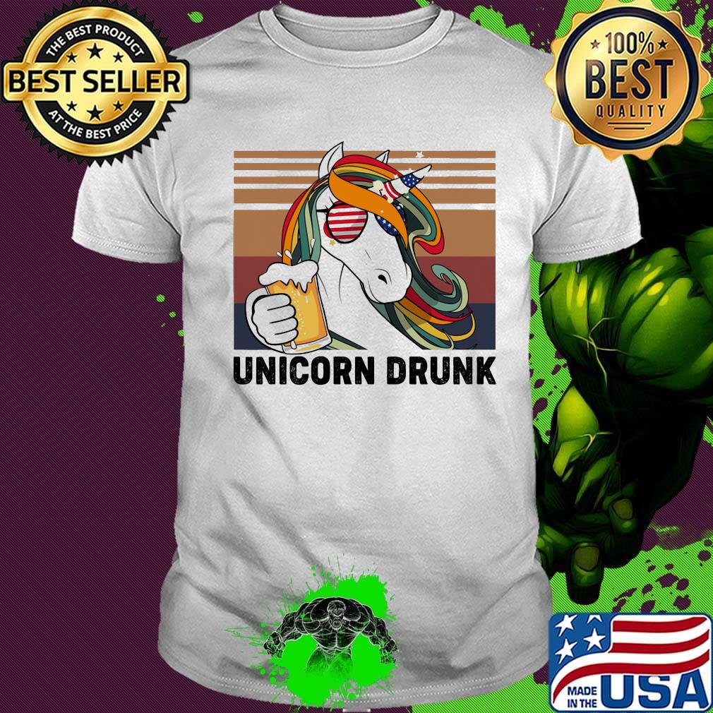 Unicorn drunk american flag independence day vintage retro shirt