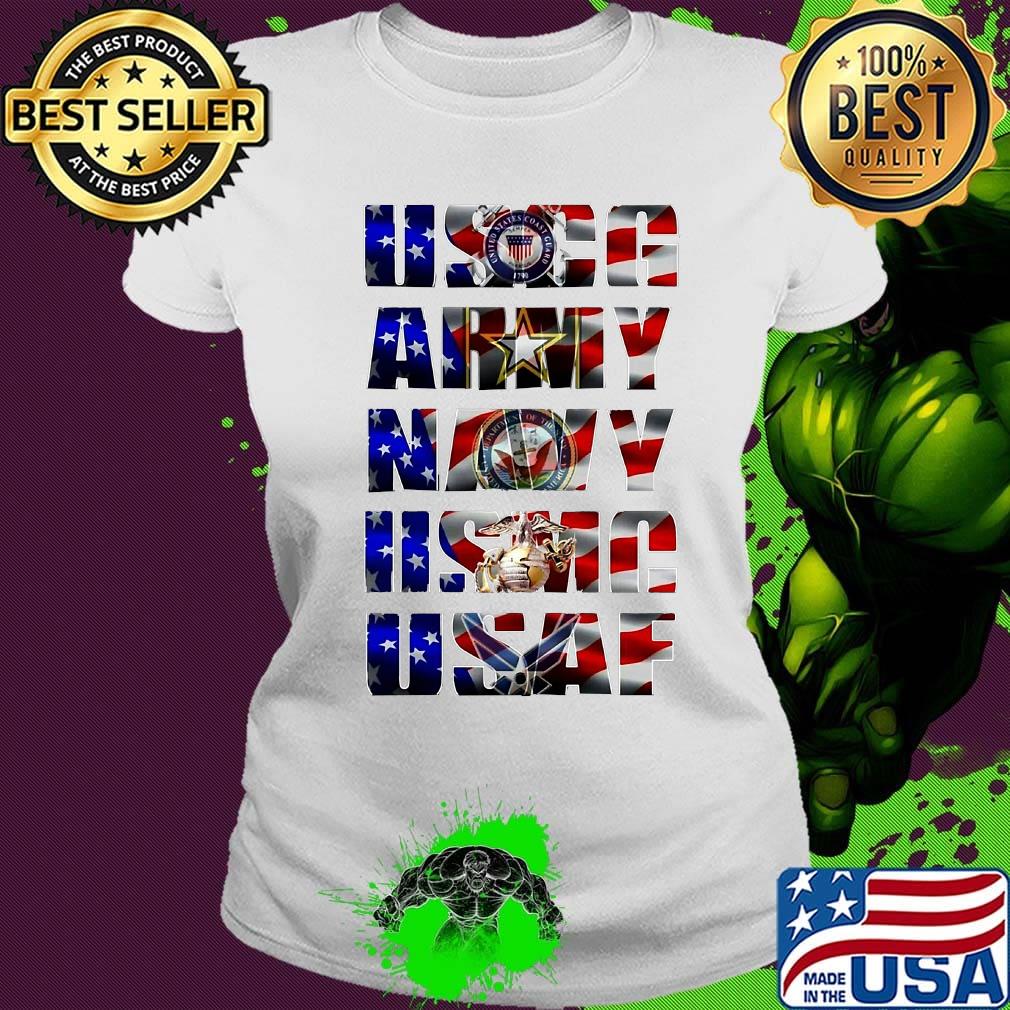 Uscg army navy usaf american flag independence day s Ladies tee Uscg army navy usaf american flag independence day s Ladies tee
