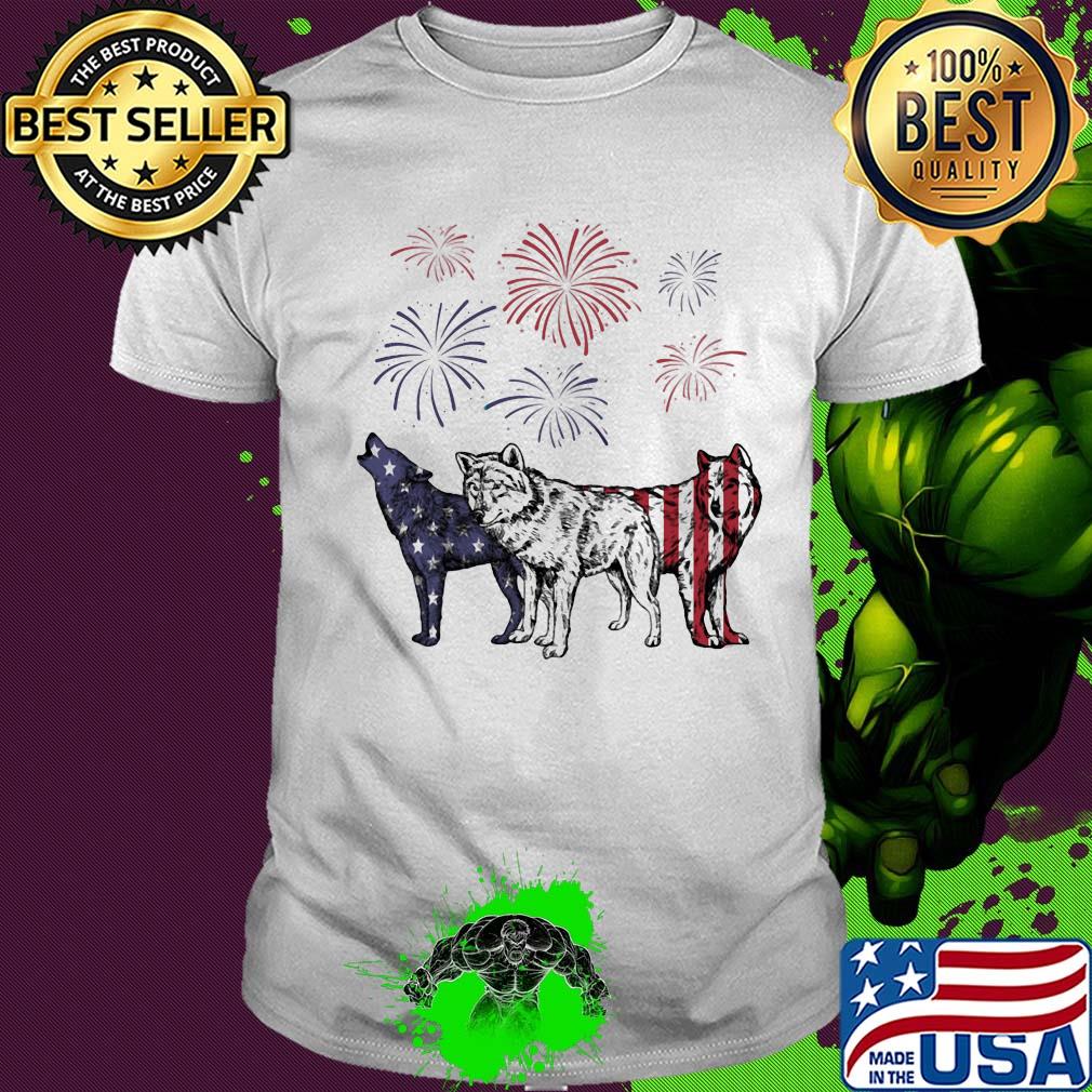 Wolf firework american flag happy independence day shirt