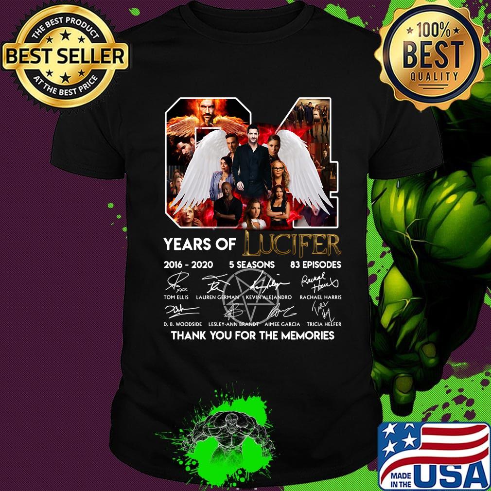 04 years of lucifer 2016 2020 5 seasons 83episodes thank you for the memories signatures shirt