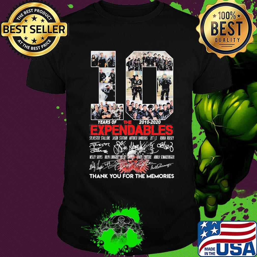 10 years of the expendables 2010-2020 signatures thank you for the memories shirt