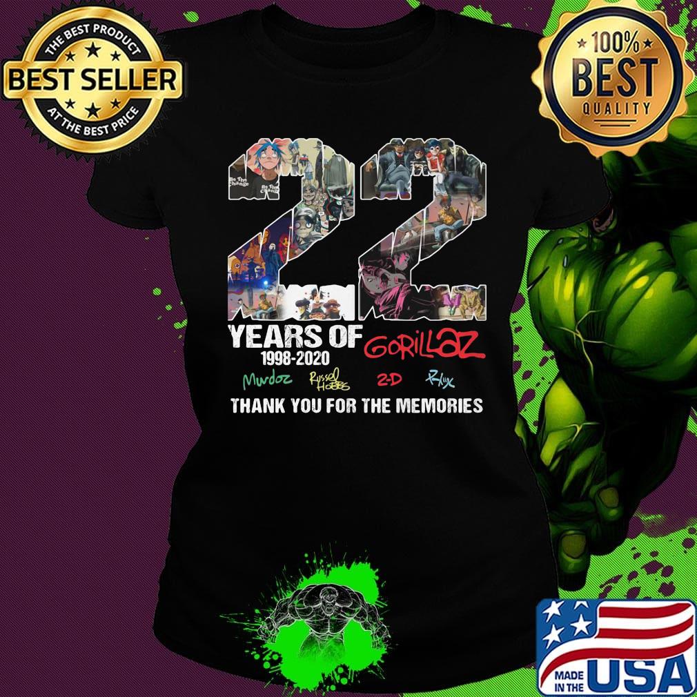 22 years of 1998 2020 gorillaz thank you for the memories signatures s Ladies tee 22 years of 1998 2020 gorillaz thank you for the memories signatures s Ladies tee