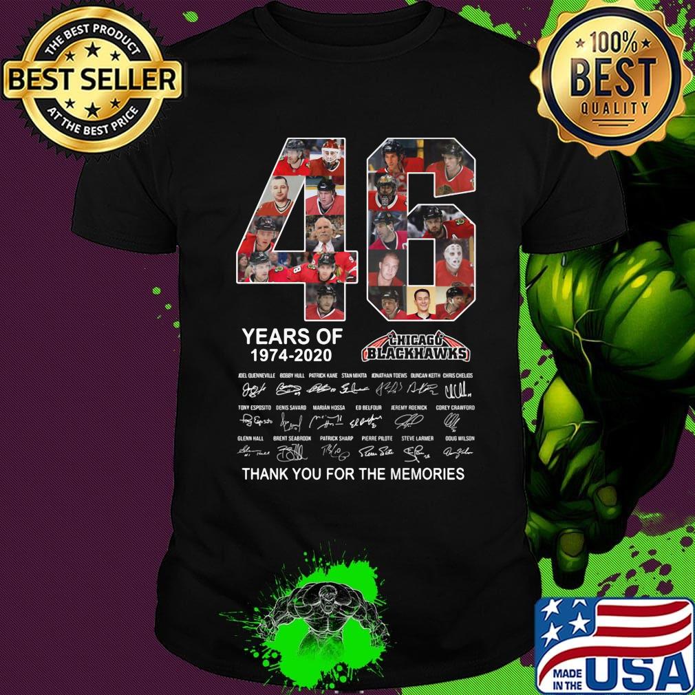46 years of 1974 2020 chicago blackhawks thank you for the memories signatures shirt