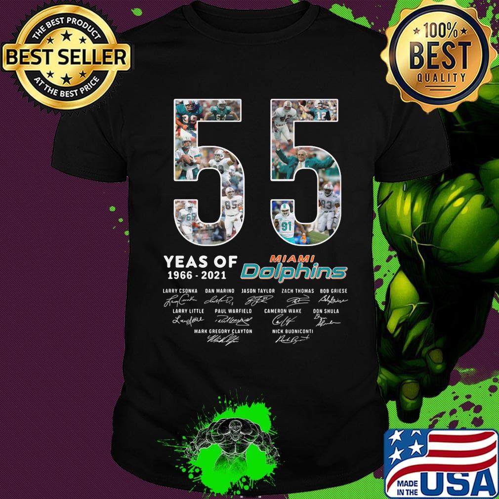 55 years of 1966 2021 miami dolphins signatures shirt
