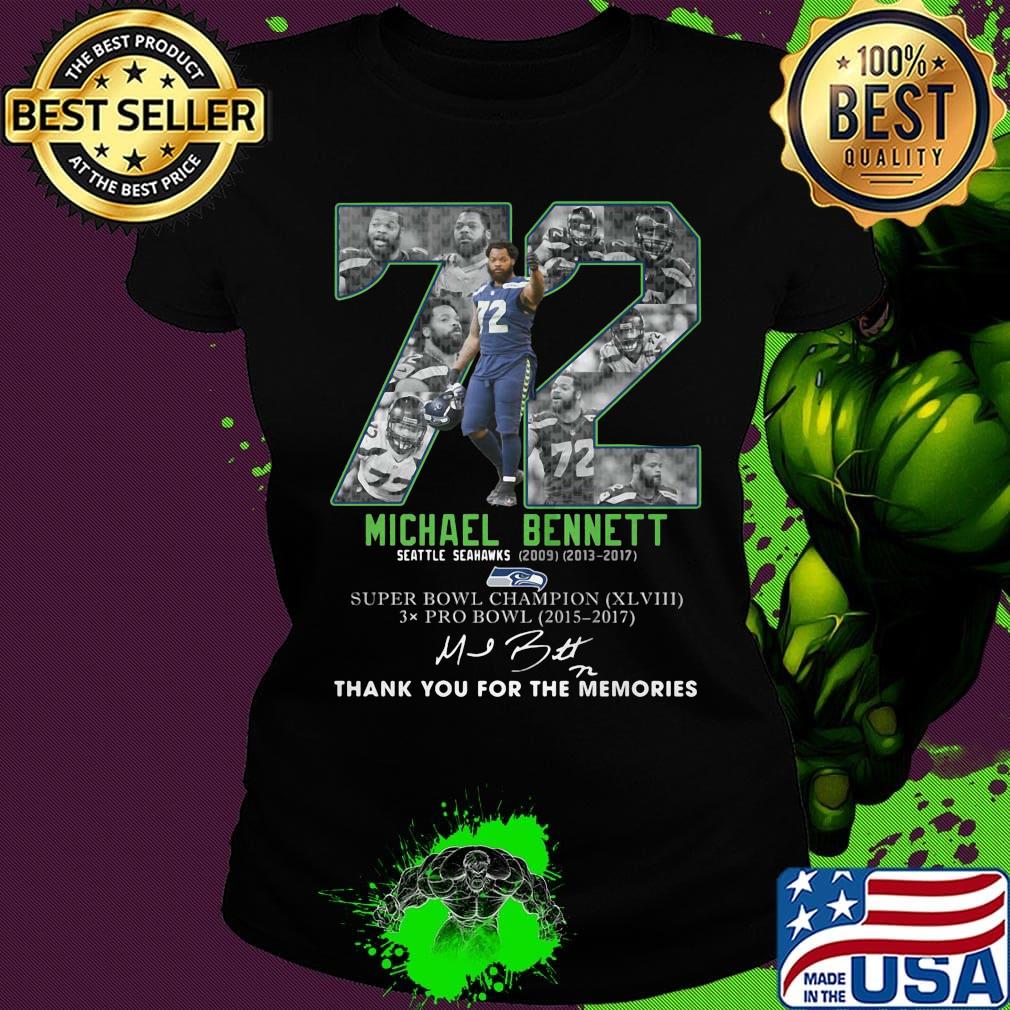 72 michael bennett seattle seahwks 2013 2017 suoer bowl chamopion thank you for the memories signature s Ladies tee 72 michael bennett seattle seahwks 2013 2017 suoer bowl chamopion thank you for the memories signature s Ladies tee