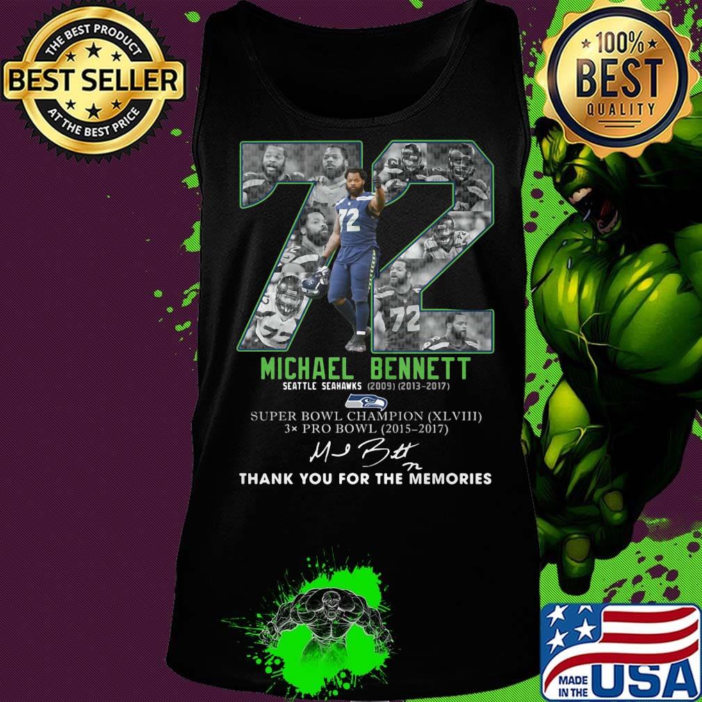 72 michael bennett seattle seahwks 2013 2017 suoer bowl chamopion thank you for the memories signature s Tank top 72 michael bennett seattle seahwks 2013 2017 suoer bowl chamopion thank you for the memories signature s Tank top