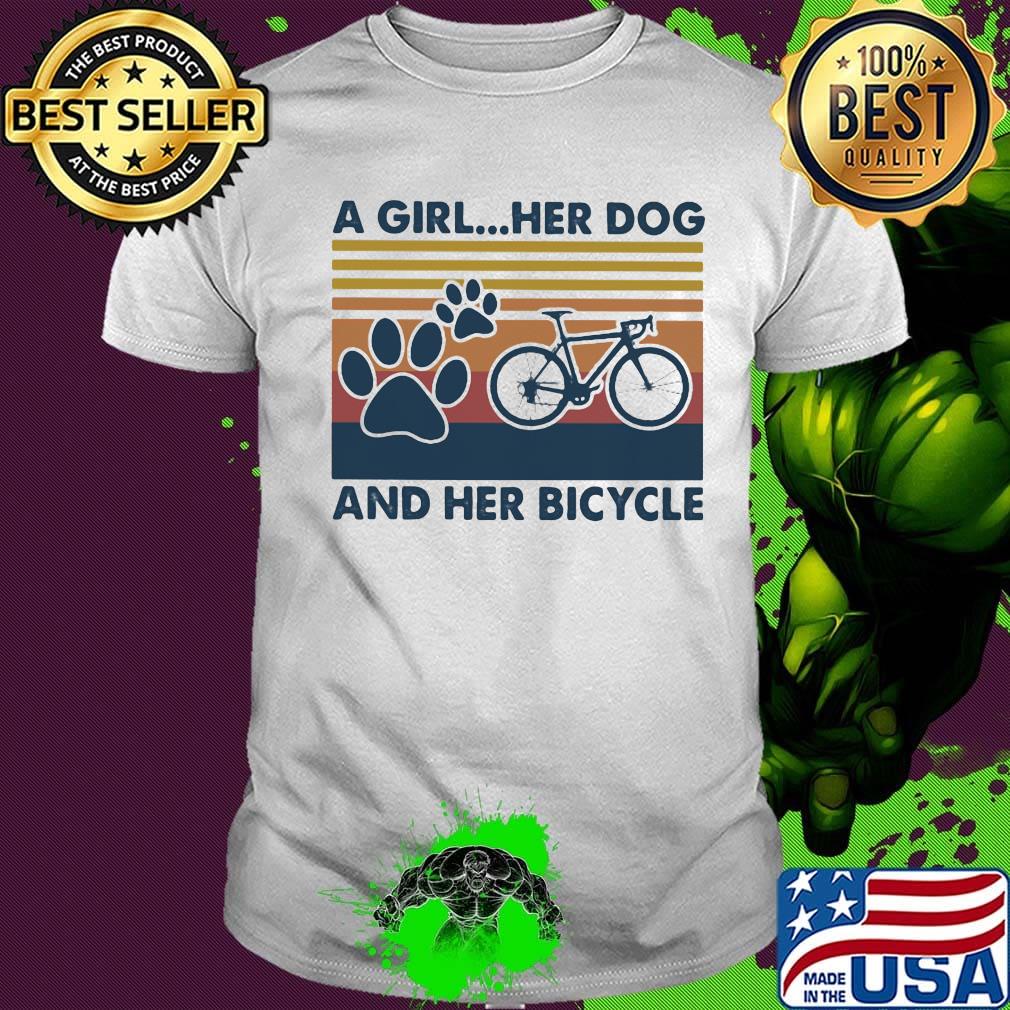 a girl her dog and her her bicycle vintage retro shirt