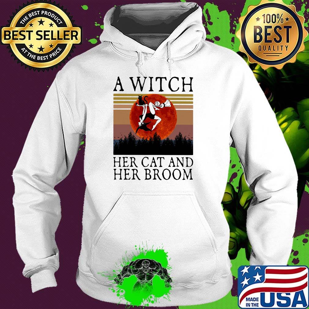A witch her cat and her broom vintage retro s Hoodie A witch her cat and her broom vintage retro s Hoodie