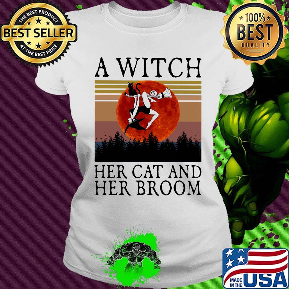 A witch her cat and her broom vintage retro s Ladies tee A witch her cat and her broom vintage retro s Ladies tee