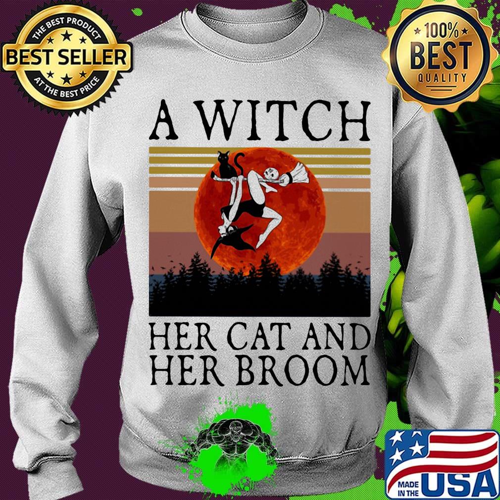 A witch her cat and her broom vintage retro s Sweater A witch her cat and her broom vintage retro s Sweater