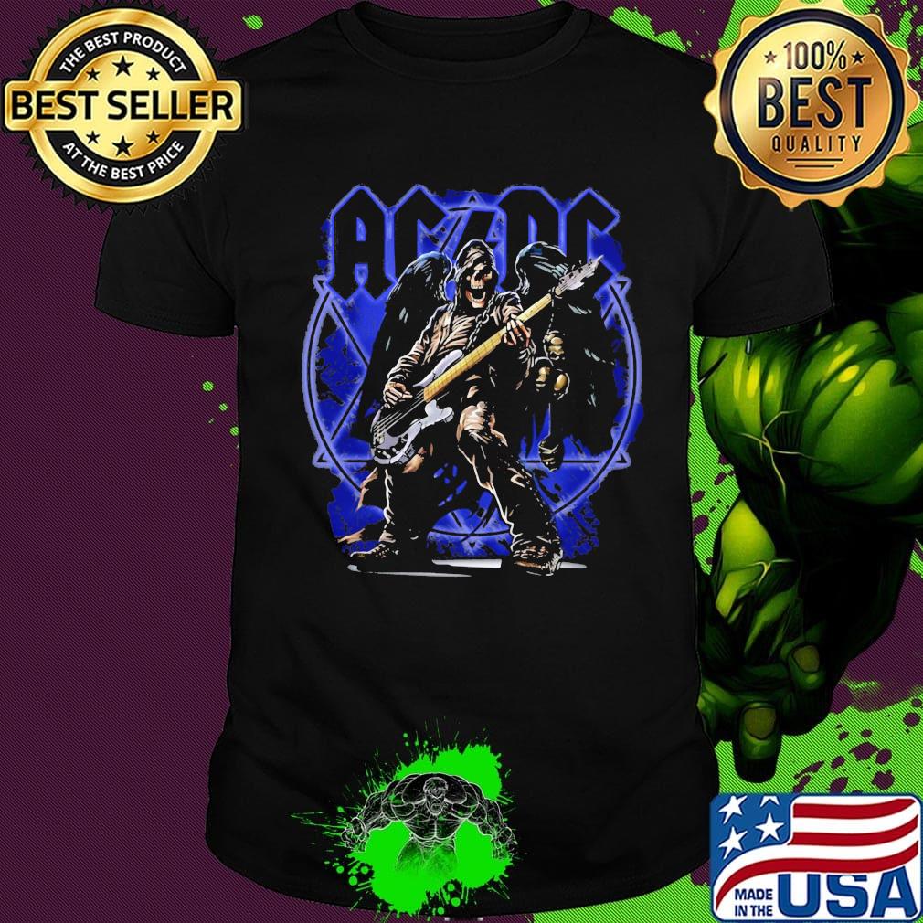 Acdc band skeleton wings playing guitar shirt