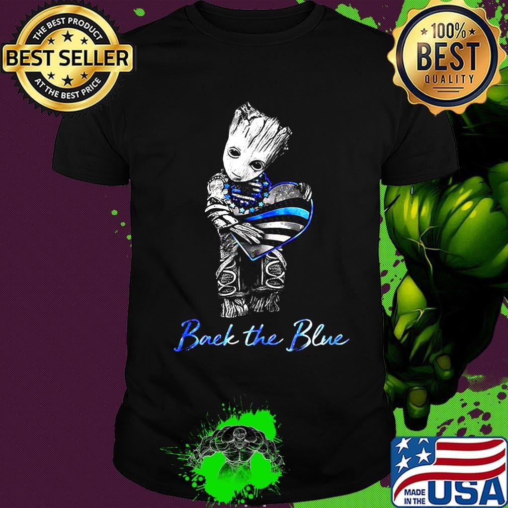 Baby groot hug heart back the blue american flag happy independence day shirt