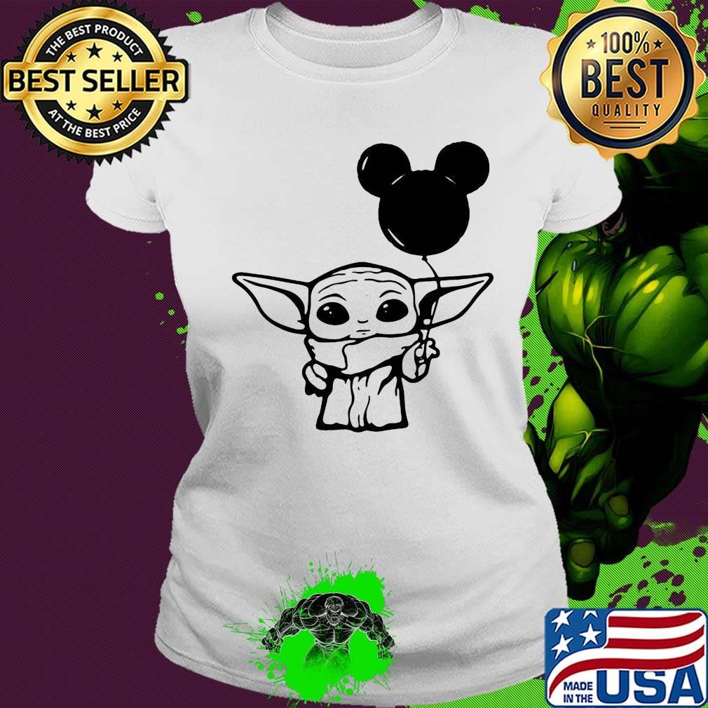Baby yoda holding balloon mickey mouse s Ladies tee Baby yoda holding balloon mickey mouse s Ladies tee