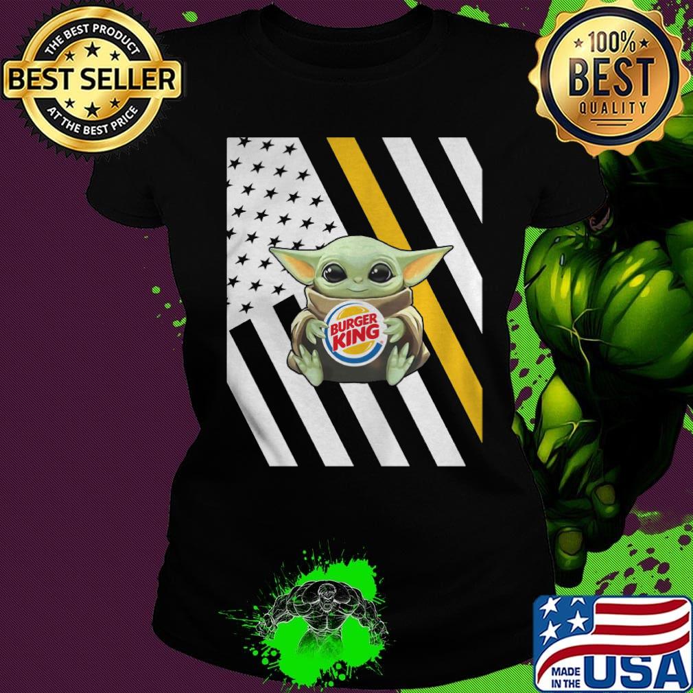 Baby Yoda hug burger king American flag s Ladies tee Baby Yoda hug burger king American flag s Ladies tee