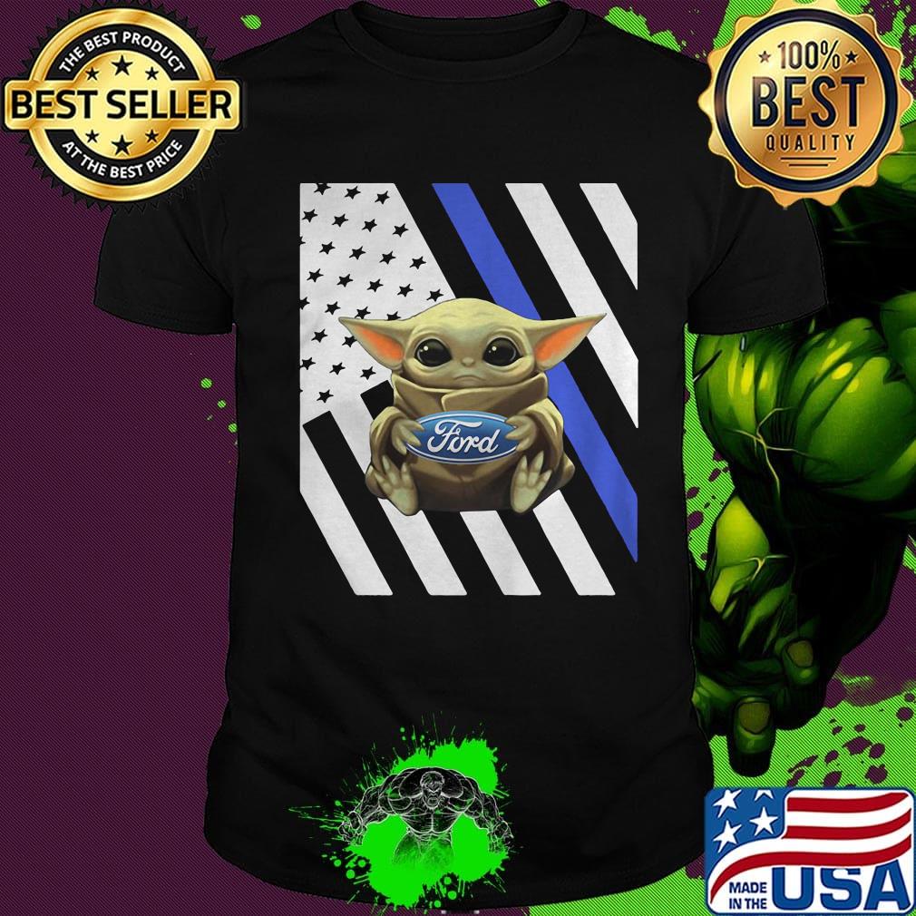 Baby yoda hug ford american flag independence day shirt