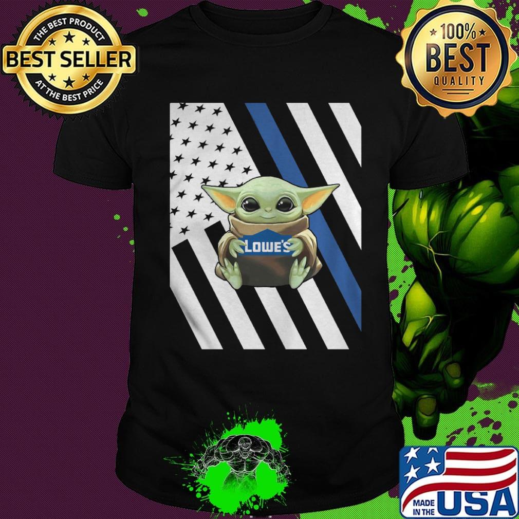 Baby Yoda hug Lowes American flag shirt