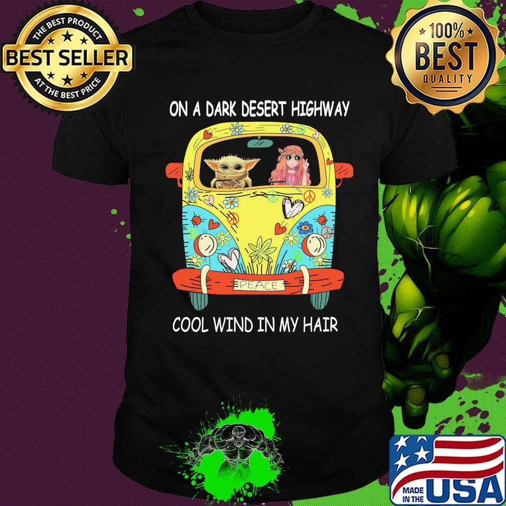 Baby yoda riding bus on a dark desert highway cool wind in my hair shirt