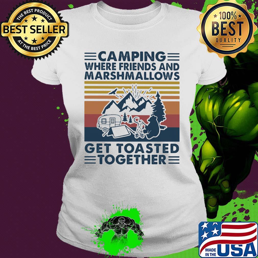 Bear Camping where friends and marshmallows get toasted together vintage retro s Ladies tee Bear Camping where friends and marshmallows get toasted together vintage retro s Ladies tee