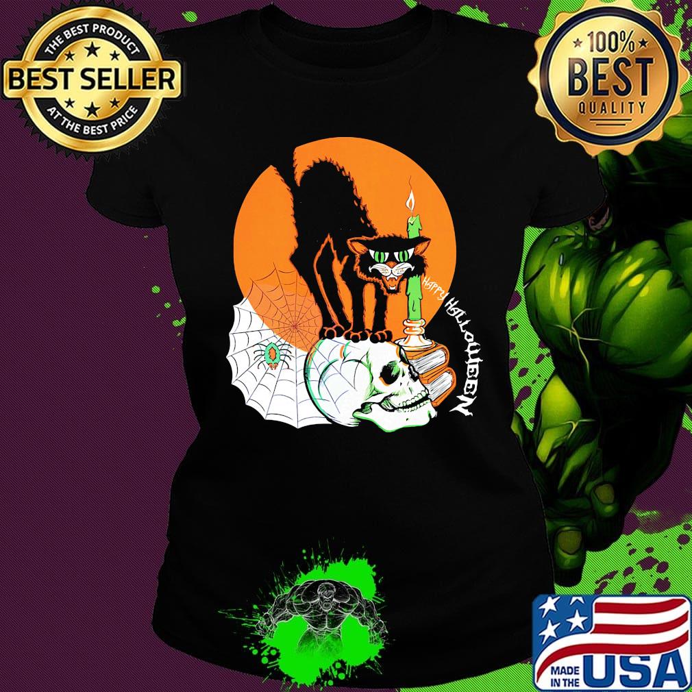 Black Cat Happy Holloween Sunset s Ladies tee Black Cat Happy Holloween Sunset s Ladies tee