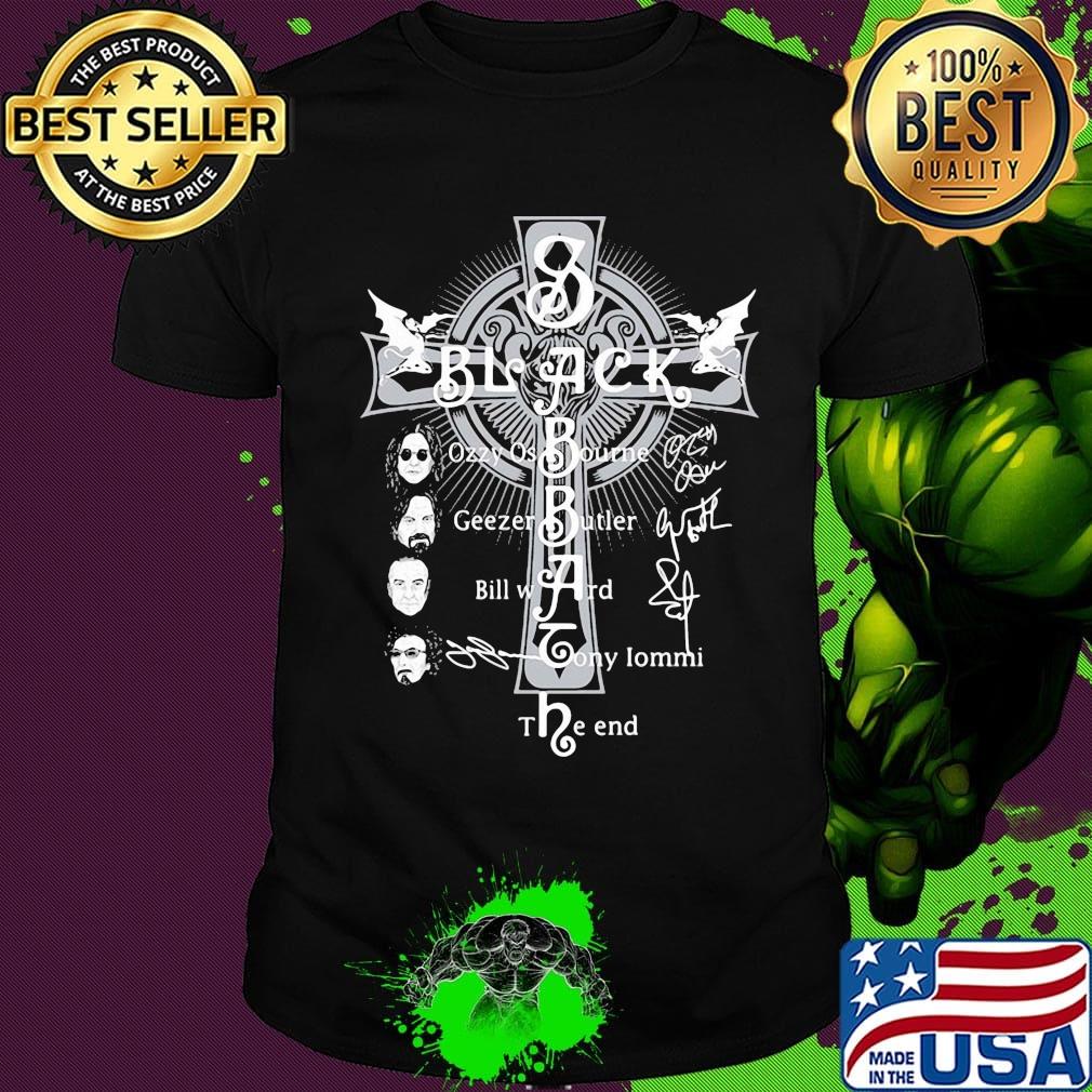 Black sabbath faith cross members signatures shirt