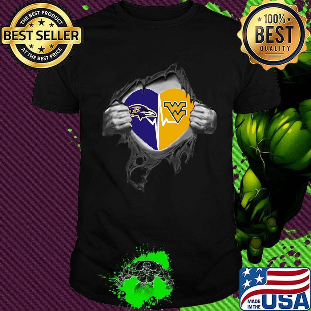 Blood insides baltimore ravens and west virginia heartbeat shirt