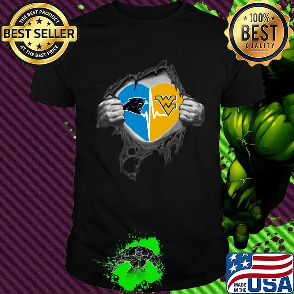 Blood insides carolina panthers and west virginia heartbeat shirt