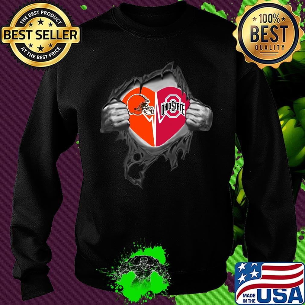 Blood insides cleveland browns and ohio state buckeyes logo heartbeat s Sweater Blood insides cleveland browns and ohio state buckeyes logo heartbeat s Sweater