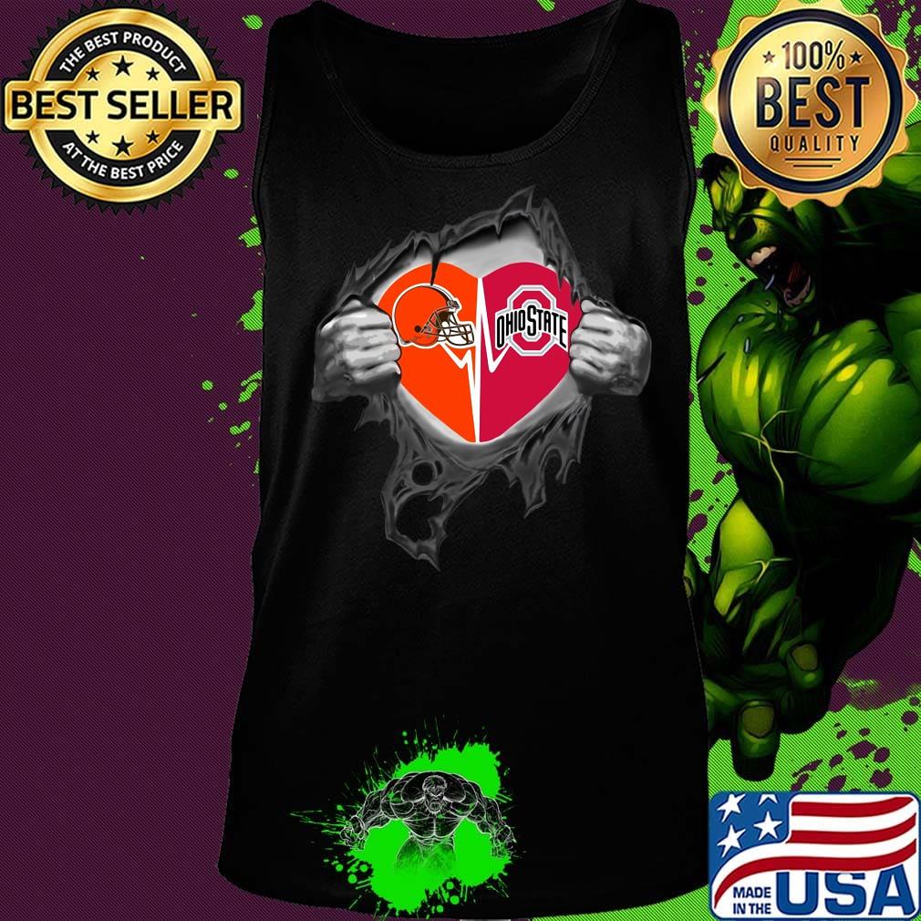 Blood insides cleveland browns and ohio state buckeyes logo heartbeat s Tank top Blood insides cleveland browns and ohio state buckeyes logo heartbeat s Tank top