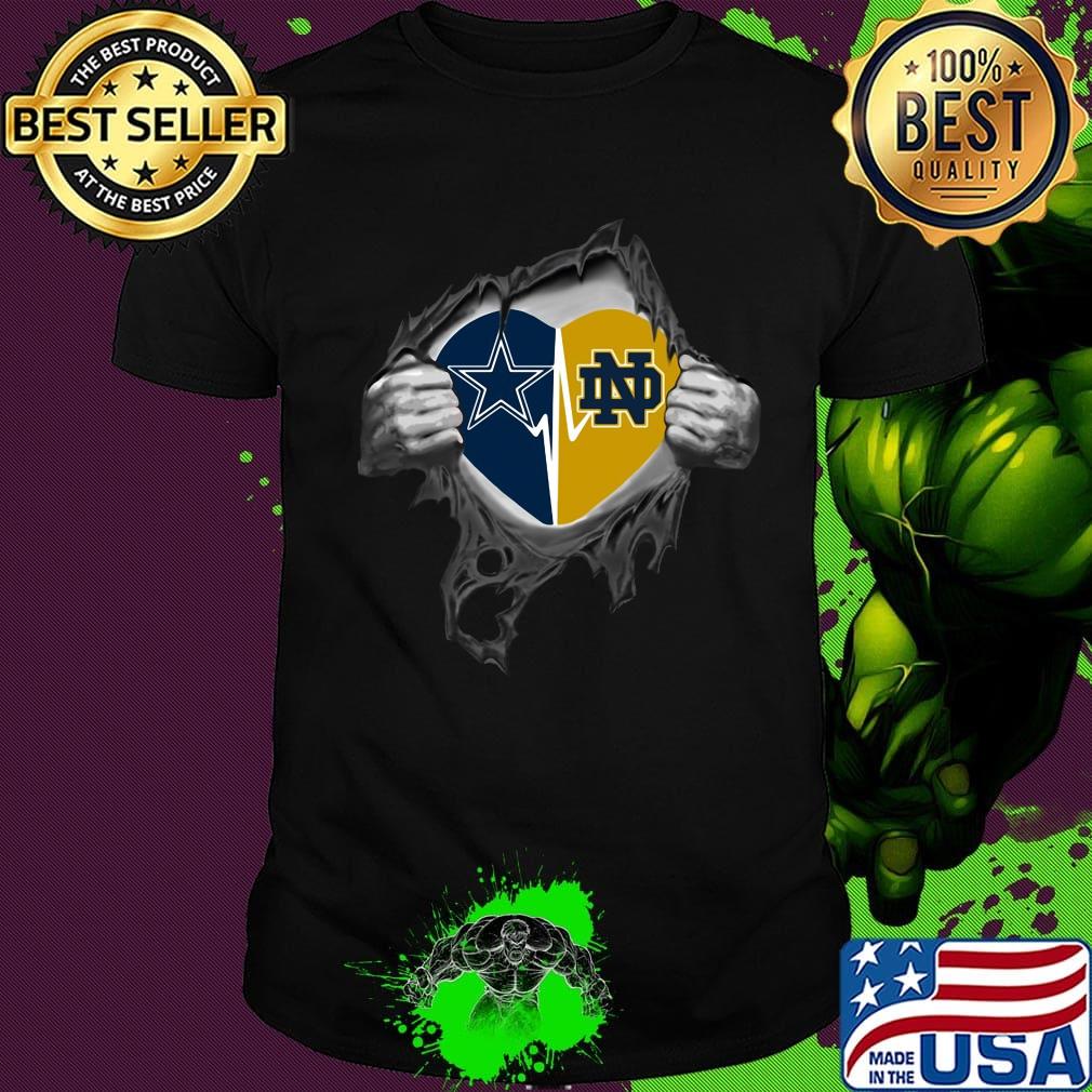 Blood insides dallas cowboys and notre dame heartbeat shirt