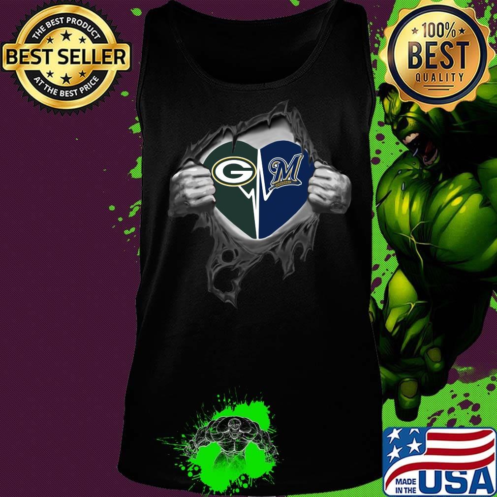 Blood insides green bay packers and milwaukee brewers heartbeat s Tank top Blood insides green bay packers and milwaukee brewers heartbeat s Tank top