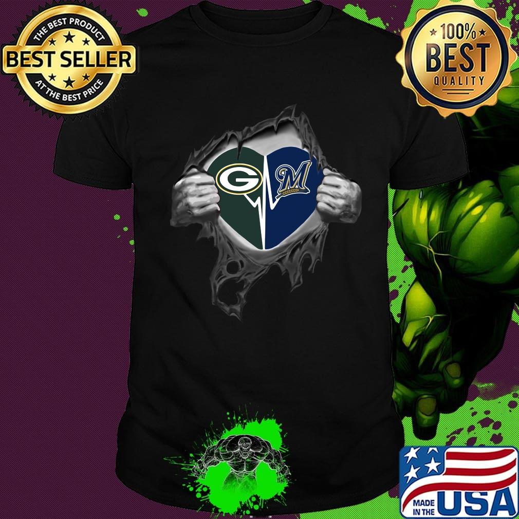 Blood insides green bay packers and milwaukee brewers heartbeat shirt Blood insides green bay packers and milwaukee brewers heartbeat shirt
