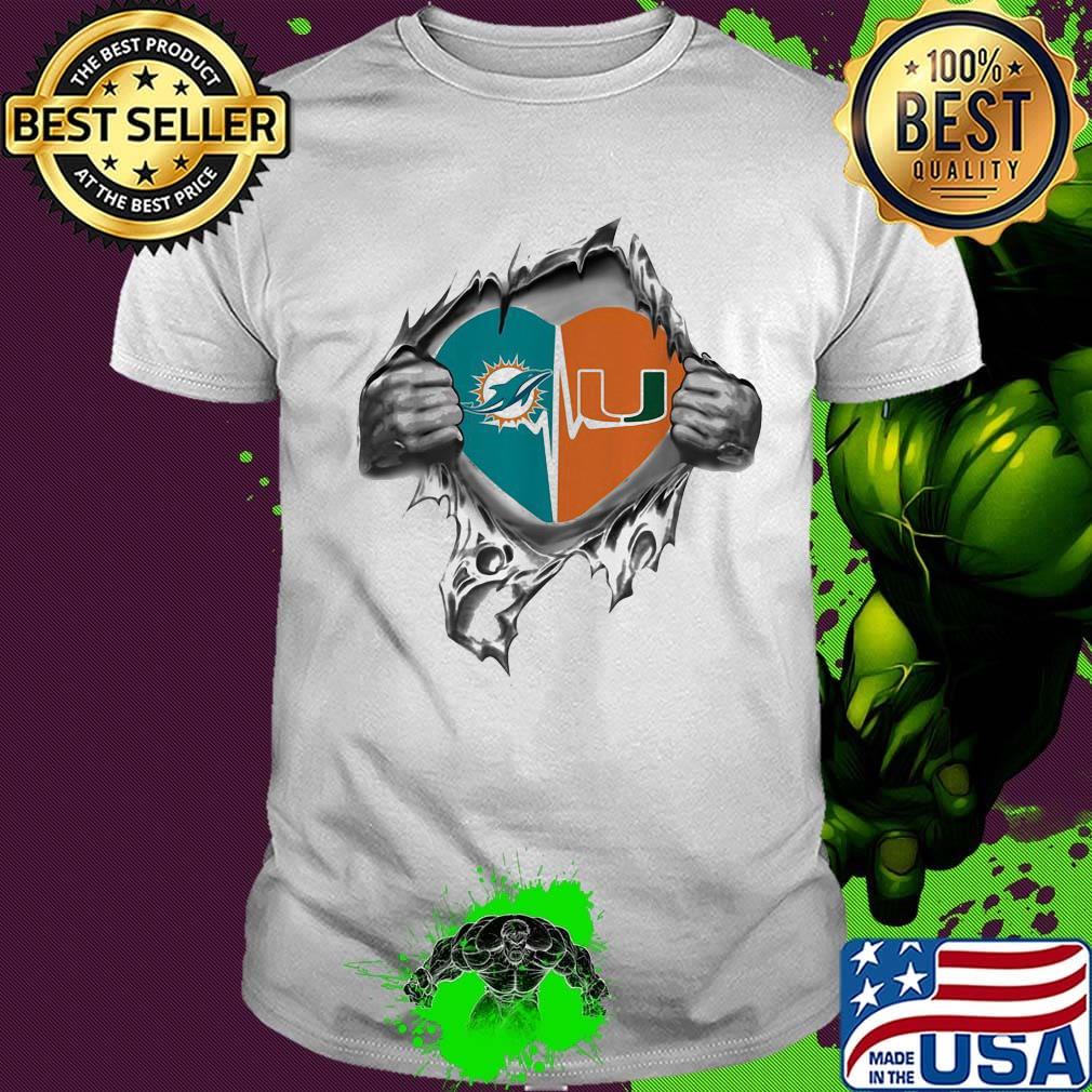 Blood insides heart miami dolphins vs miami hurricanes shirt