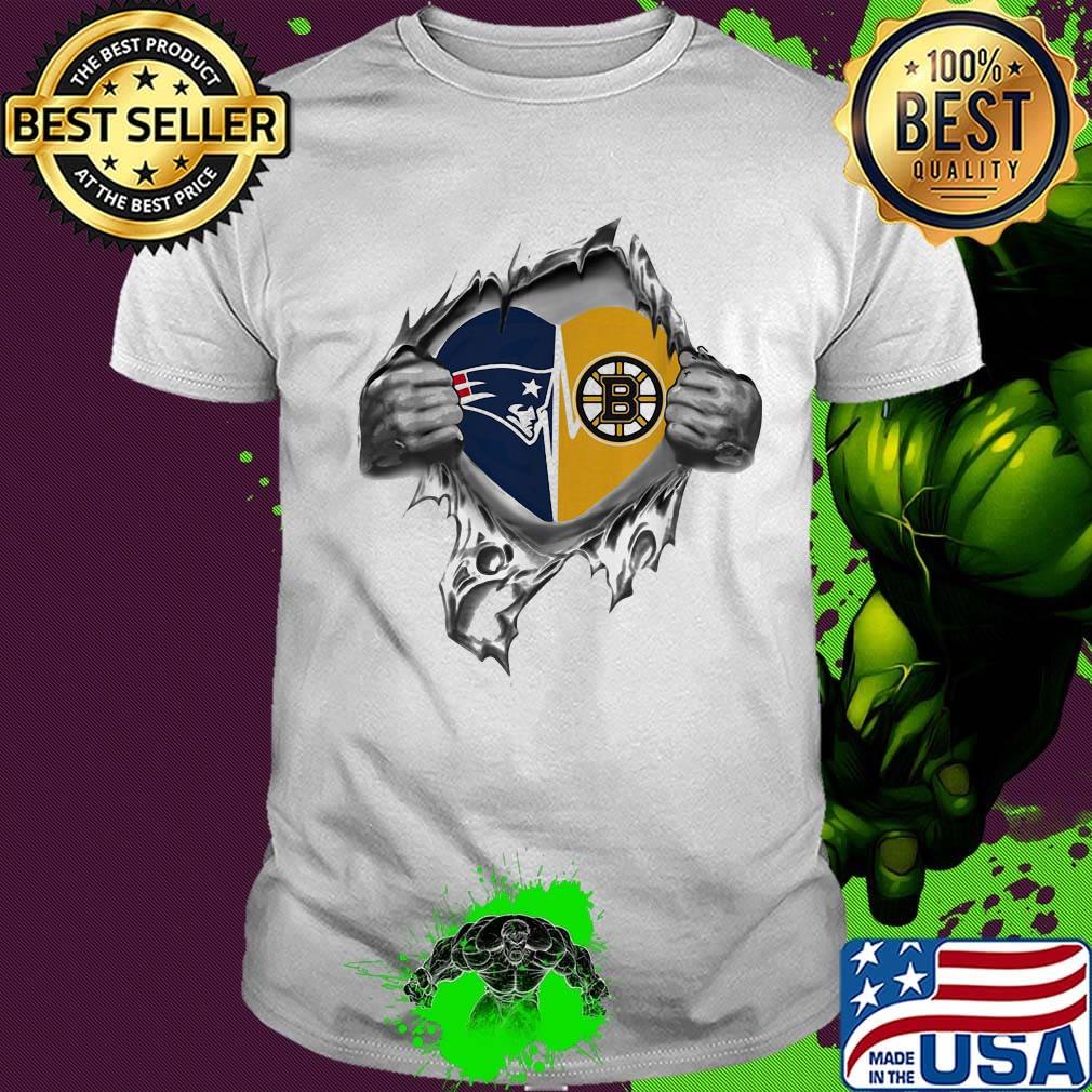 Blood insides heart new england patriots vs boston bruins shirt