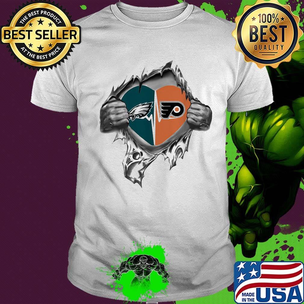 Blood insides heart philadelphia eagles vs philadelphia flyers shirt