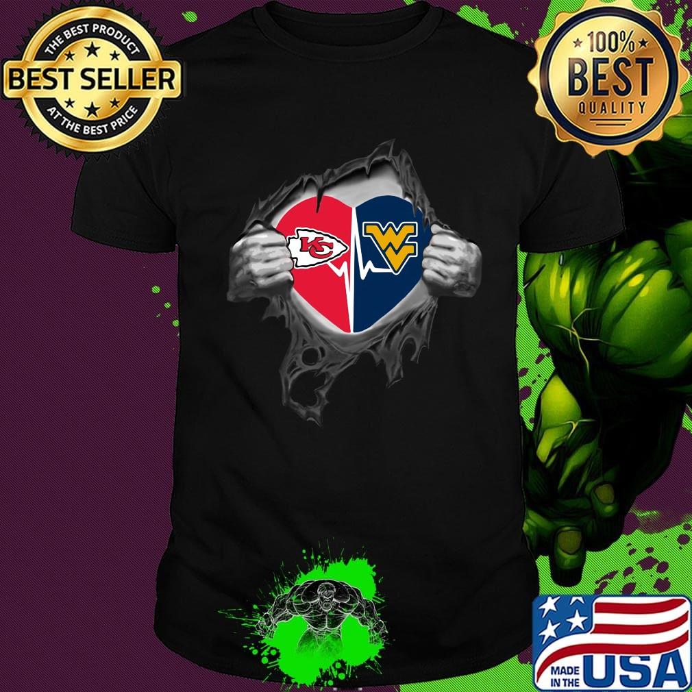 Blood insides kansas city chiefs and west virginia heartbeat shirt