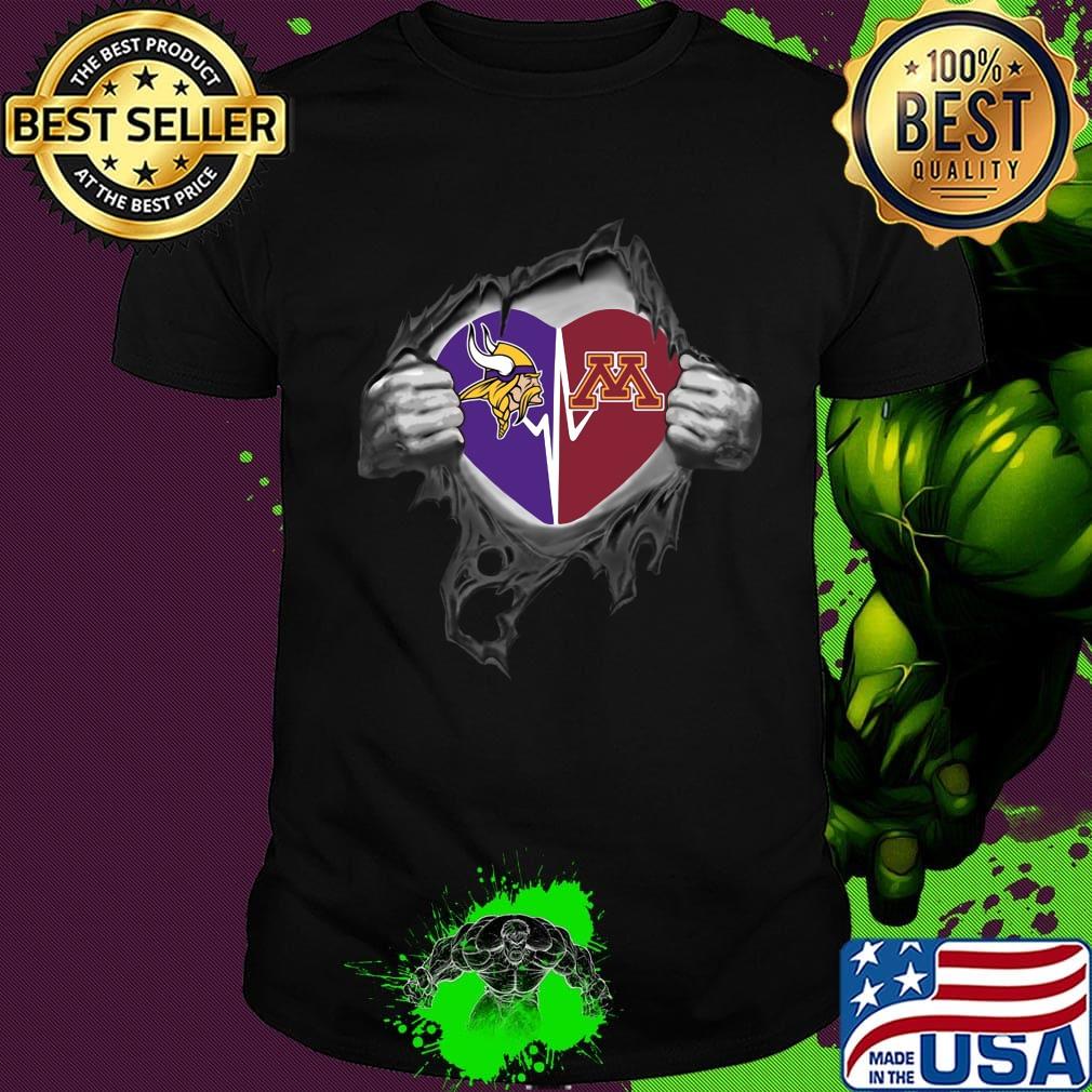 Blood insides minnesota vikings and wilkes university athletics heartbeat shirt