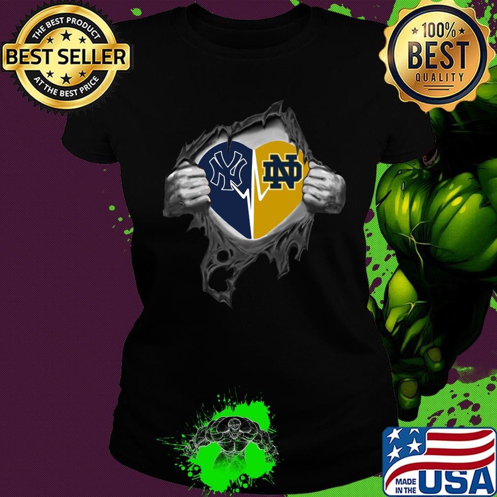 Blood insides new york yankees and notre dame heartbeat s Ladies tee Blood insides new york yankees and notre dame heartbeat s Ladies tee